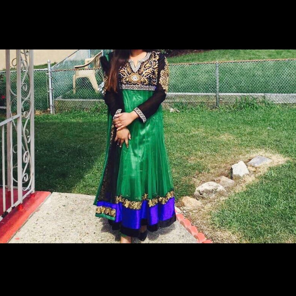 Green and black indian long anarkali dress